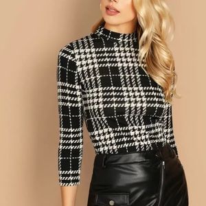 (Sold out)Mock neck plaid t-shirt